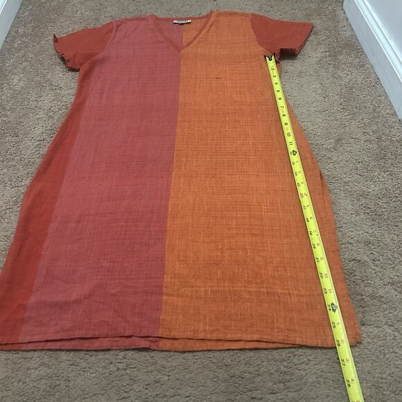Neeru Kumar Color Block Dress Red Orange Pink Size Medium Double Slit Tunic - Picture 4 of 14